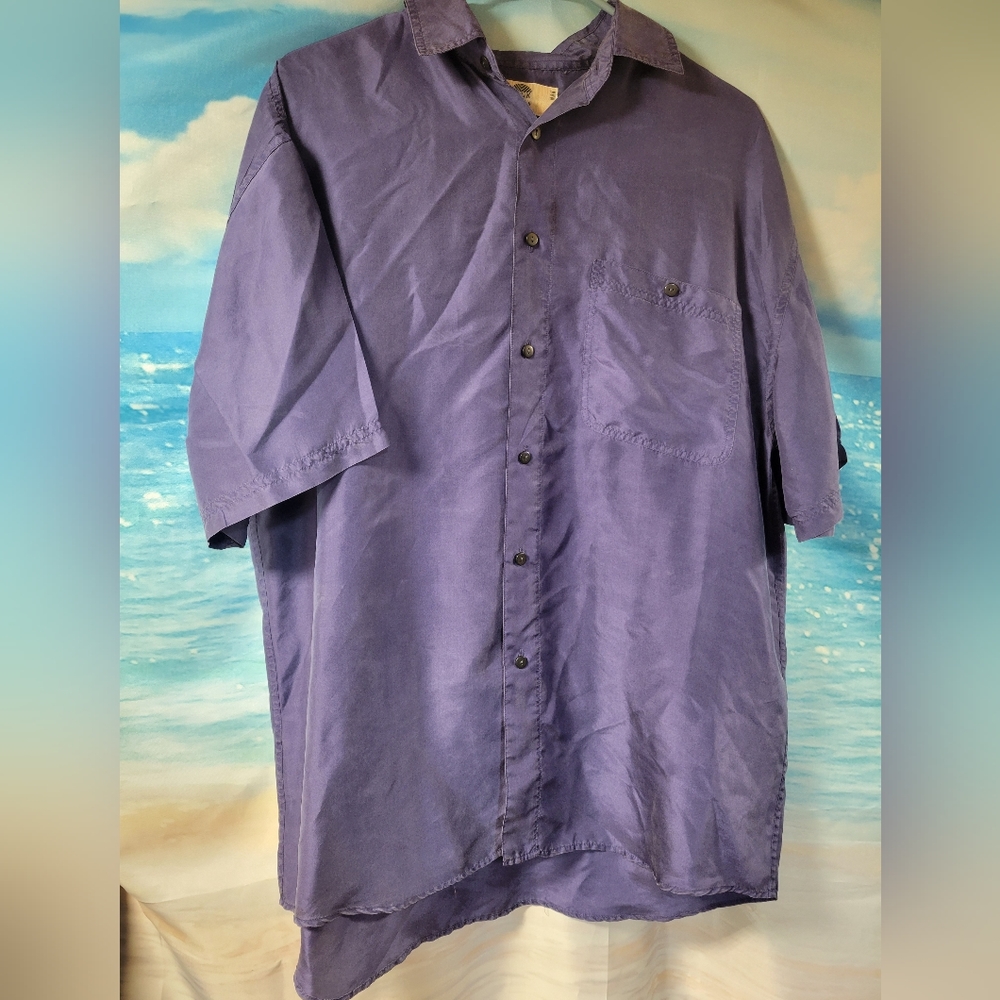 Silk Uomo By Nak Ladies Blue‎ Button Down Shirt 100% Silk Size Medium